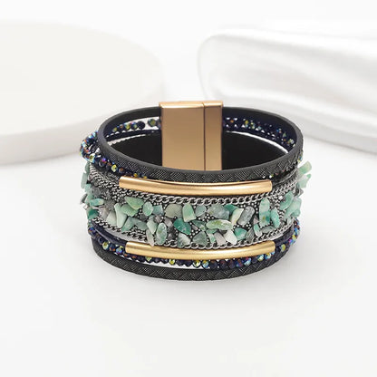 Boho Leather + Stone Bracelet
