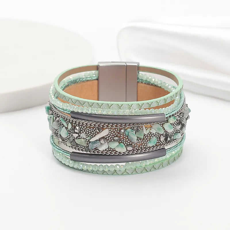 Boho Leather + Stone Bracelet
