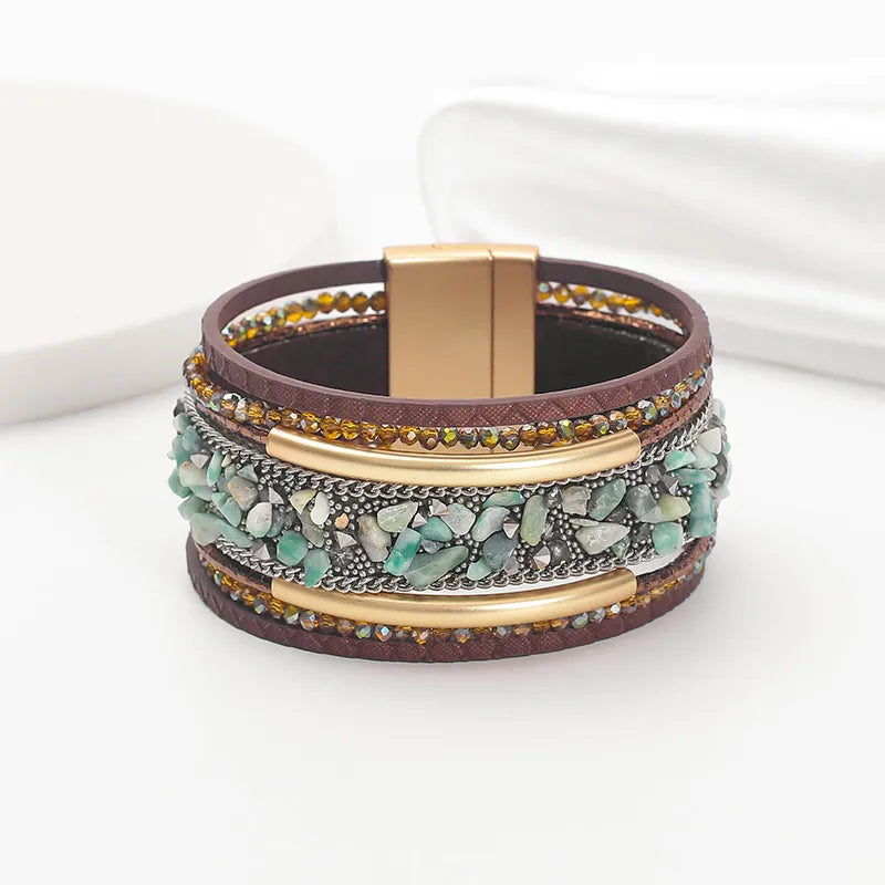 Boho Leather + Stone Bracelet