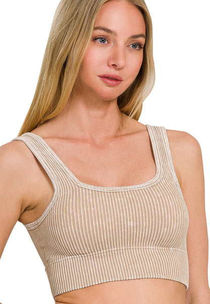 Stone Wash Ribbed Bralette - With Bra Pads
