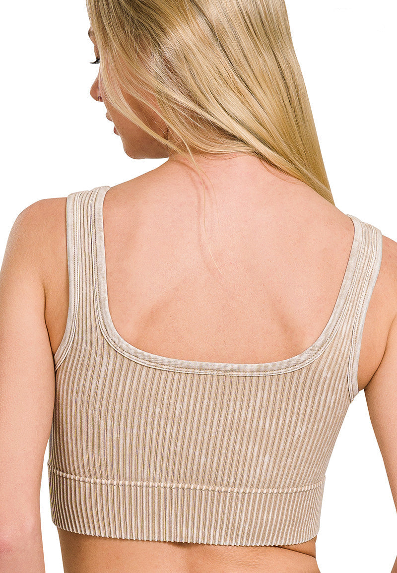 Stone Wash Ribbed Bralette - With Bra Pads