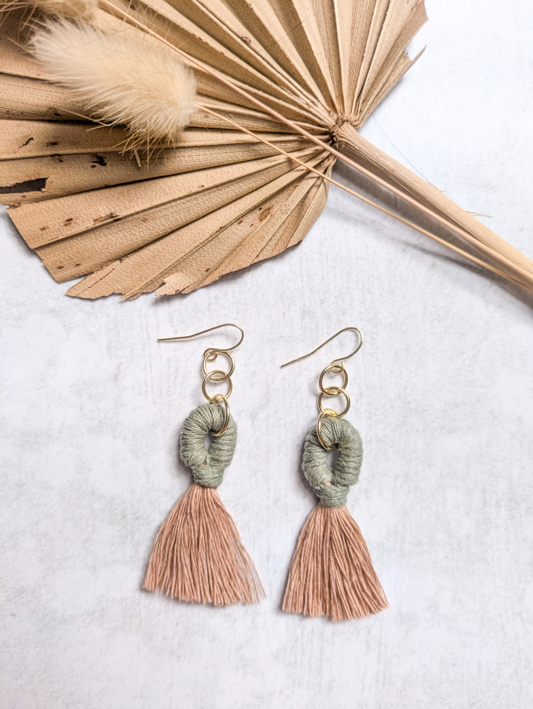 Macramé Sol Tassel Earring - Sage
