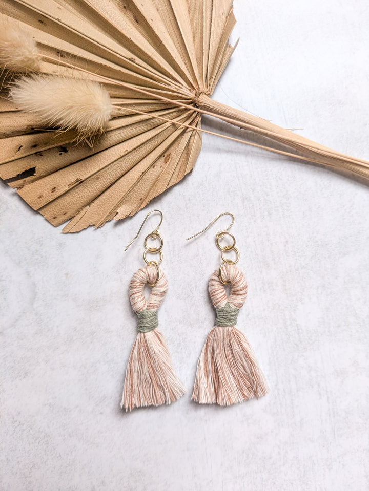 Macramé Sol Tassel Earring - Sage