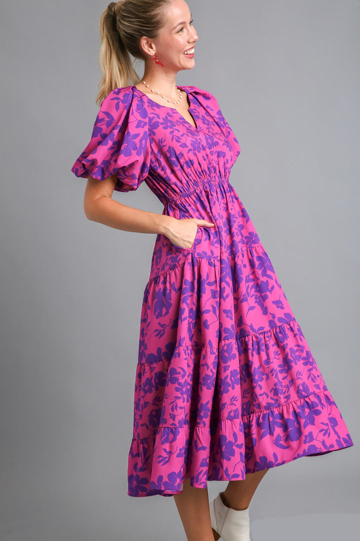Split Neck A-Line Midi Dress