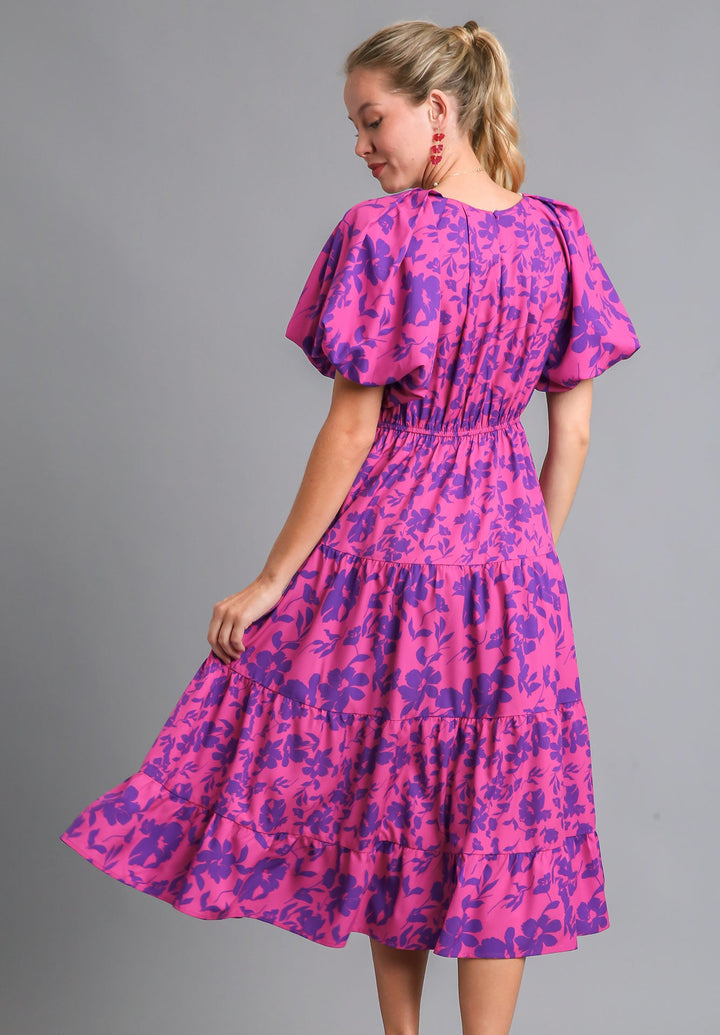 Split Neck A-Line Midi Dress