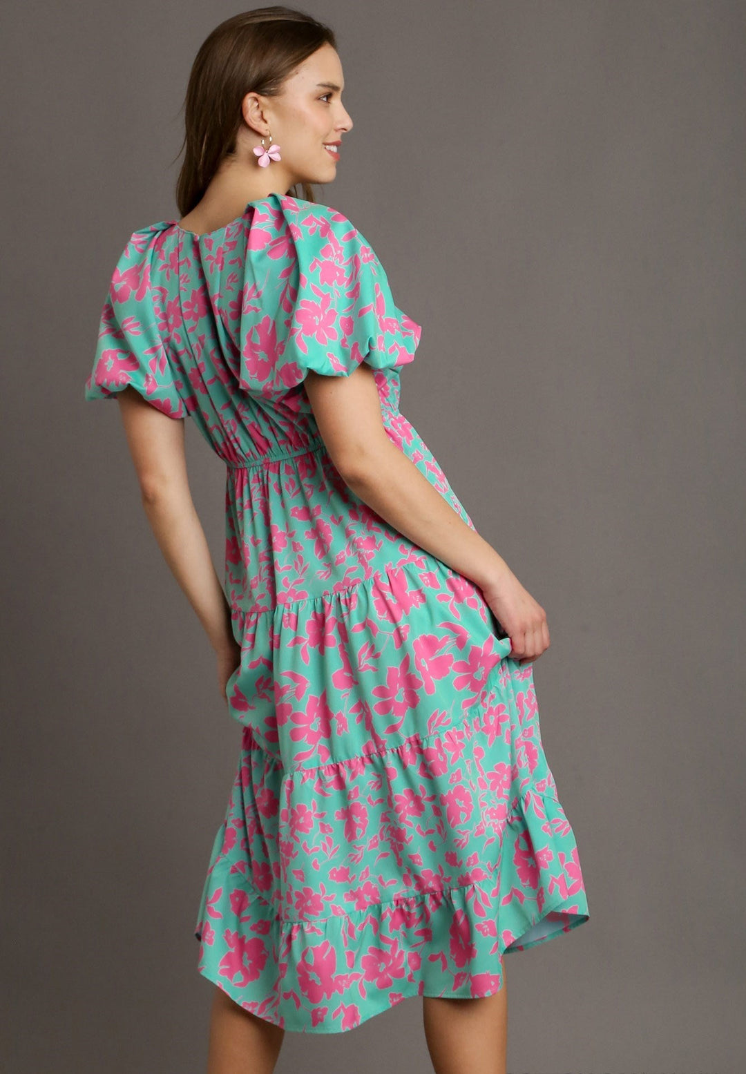 Split Neck A-Line Midi Dress