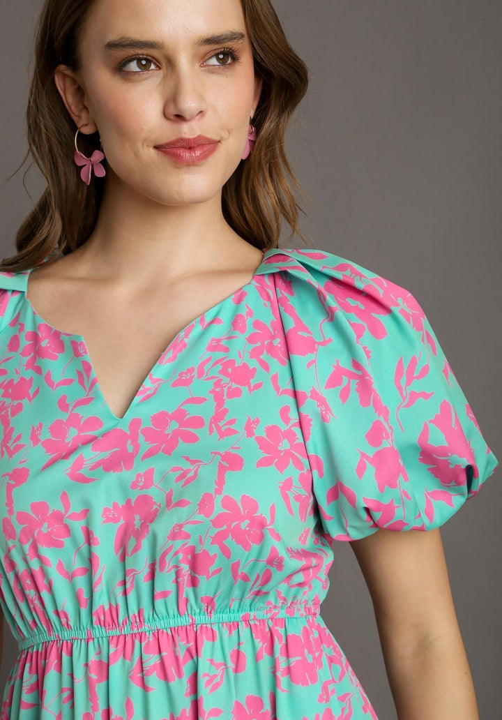 Split Neck A-Line Midi Dress