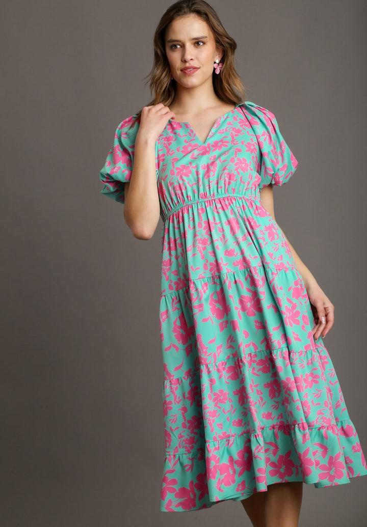 Split Neck A-Line Midi Dress