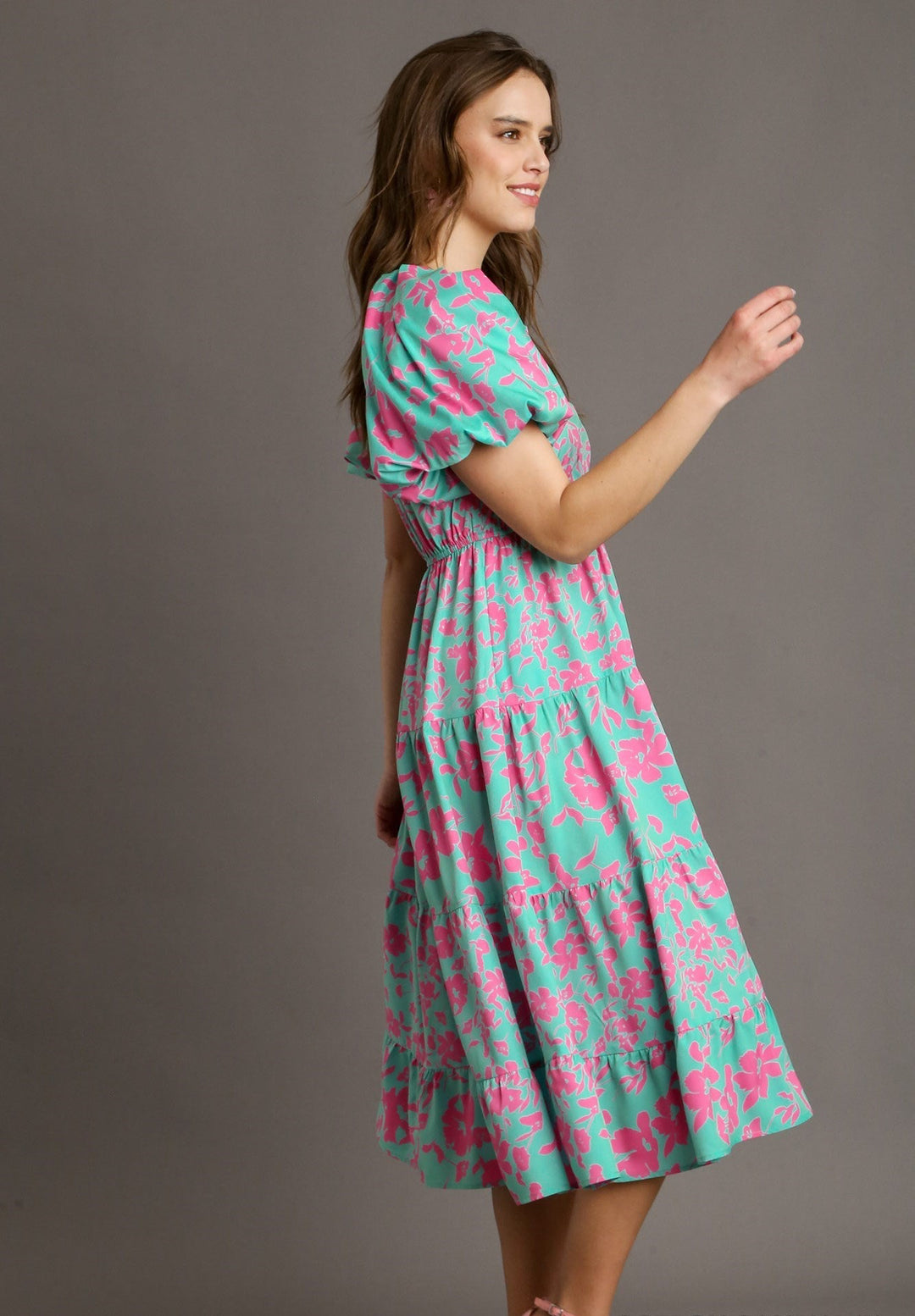 Split Neck A-Line Midi Dress