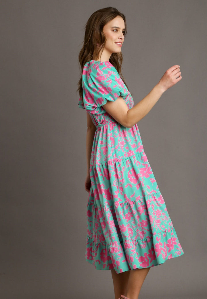 Split Neck A-Line Midi Dress