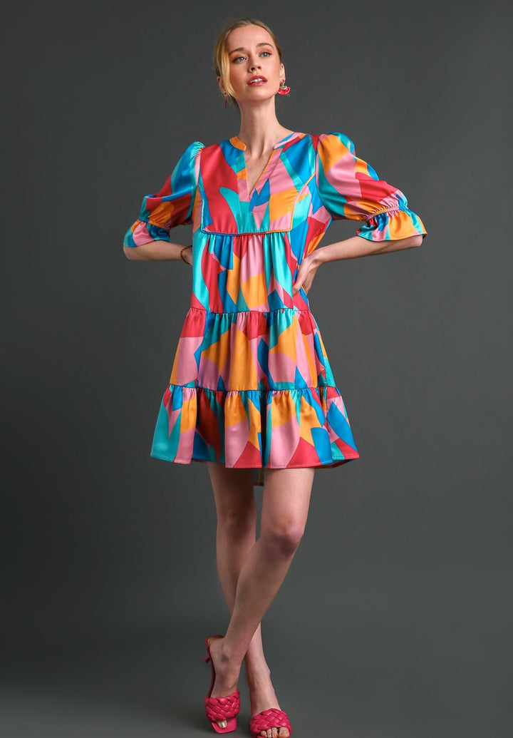 Satin Abstract Mini Dress