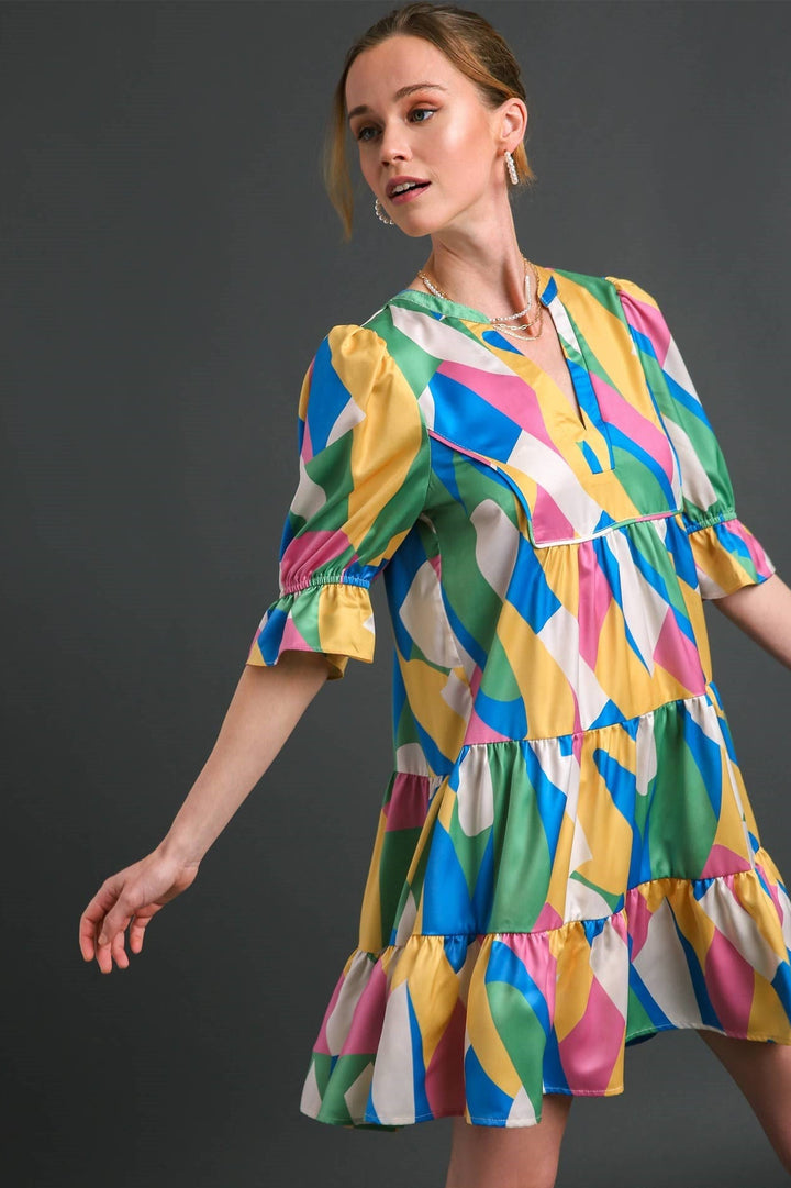 Satin Abstract Mini Dress
