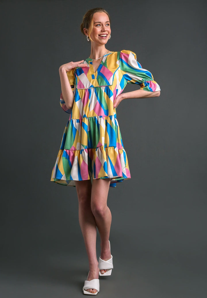 Satin Abstract Mini Dress