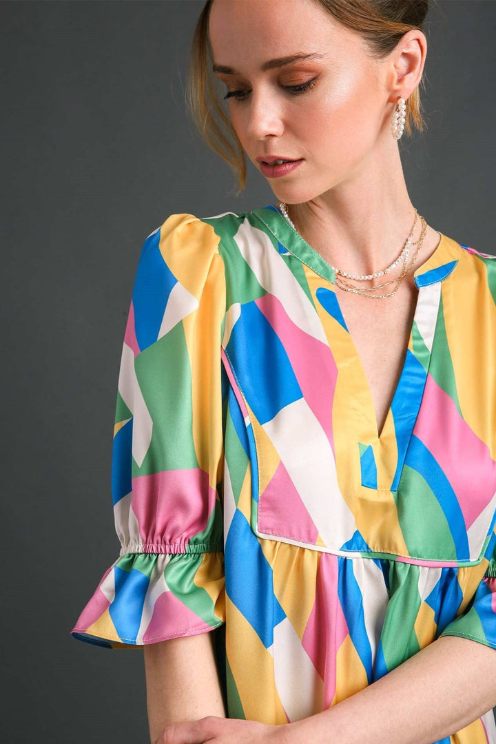 Satin Abstract Mini Dress