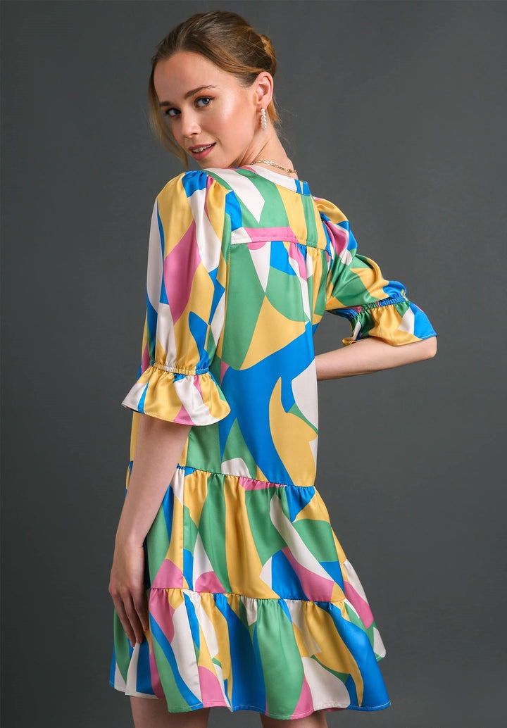 Satin Abstract Mini Dress