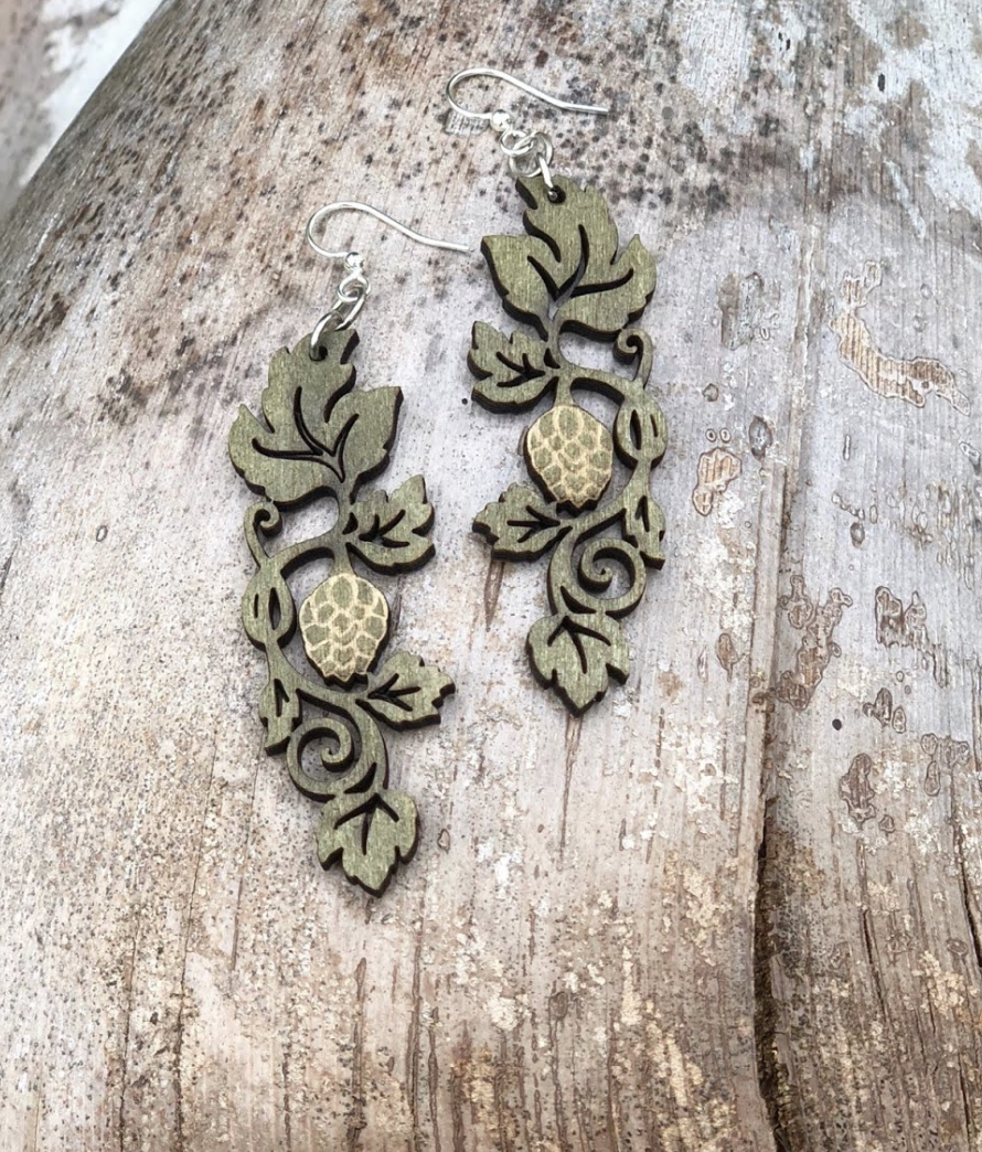 Green Tree Wooden Earring - Hoppy Vine