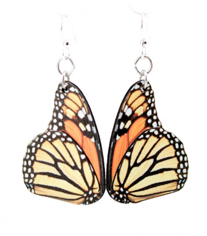 Green Tree Wooden Earring - Monarch Butterfly
