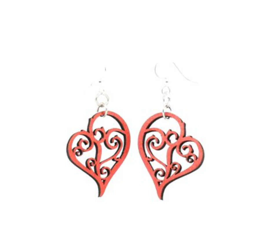 Heart In Vines - Laser Cut Wooden Earring