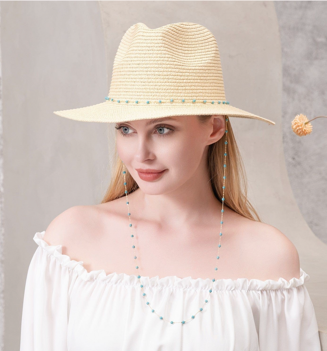 Turquoise Bead Chain Panama Hat