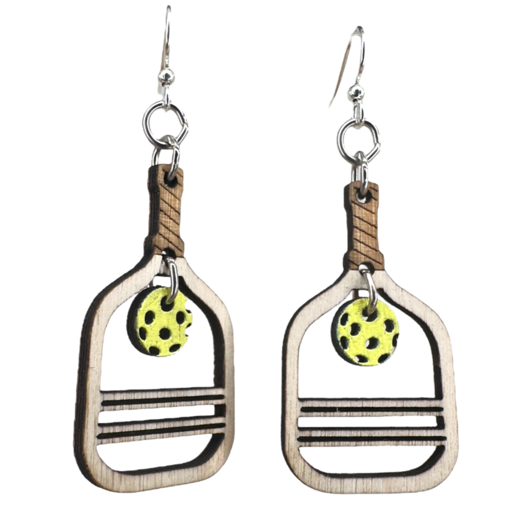 Pickleball - Laser Cut Wooden Earrings