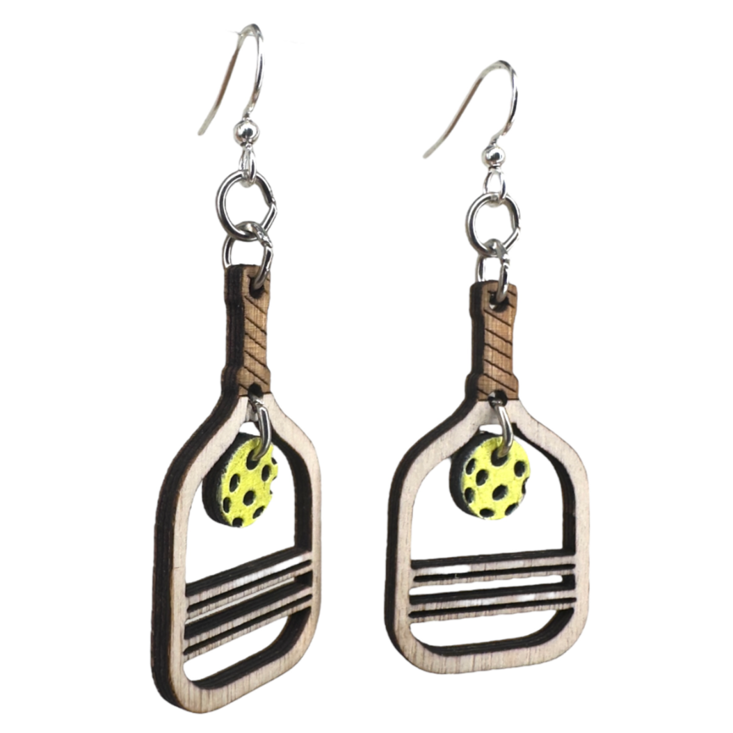 Pickleball - Laser Cut Wooden Earrings