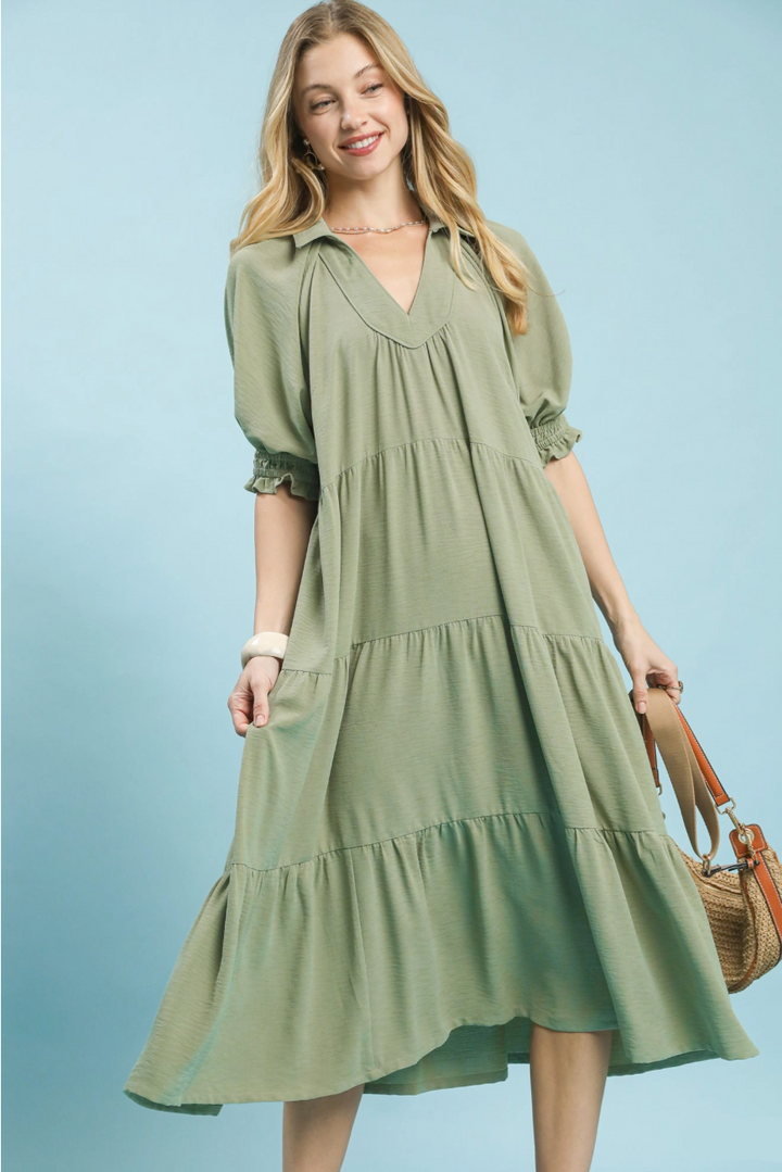 Solid Tiered Midi Dress