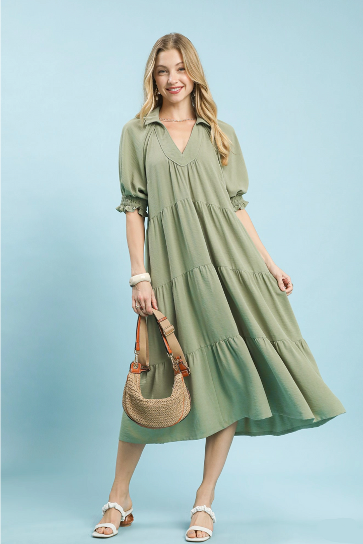 Solid Tiered Midi Dress