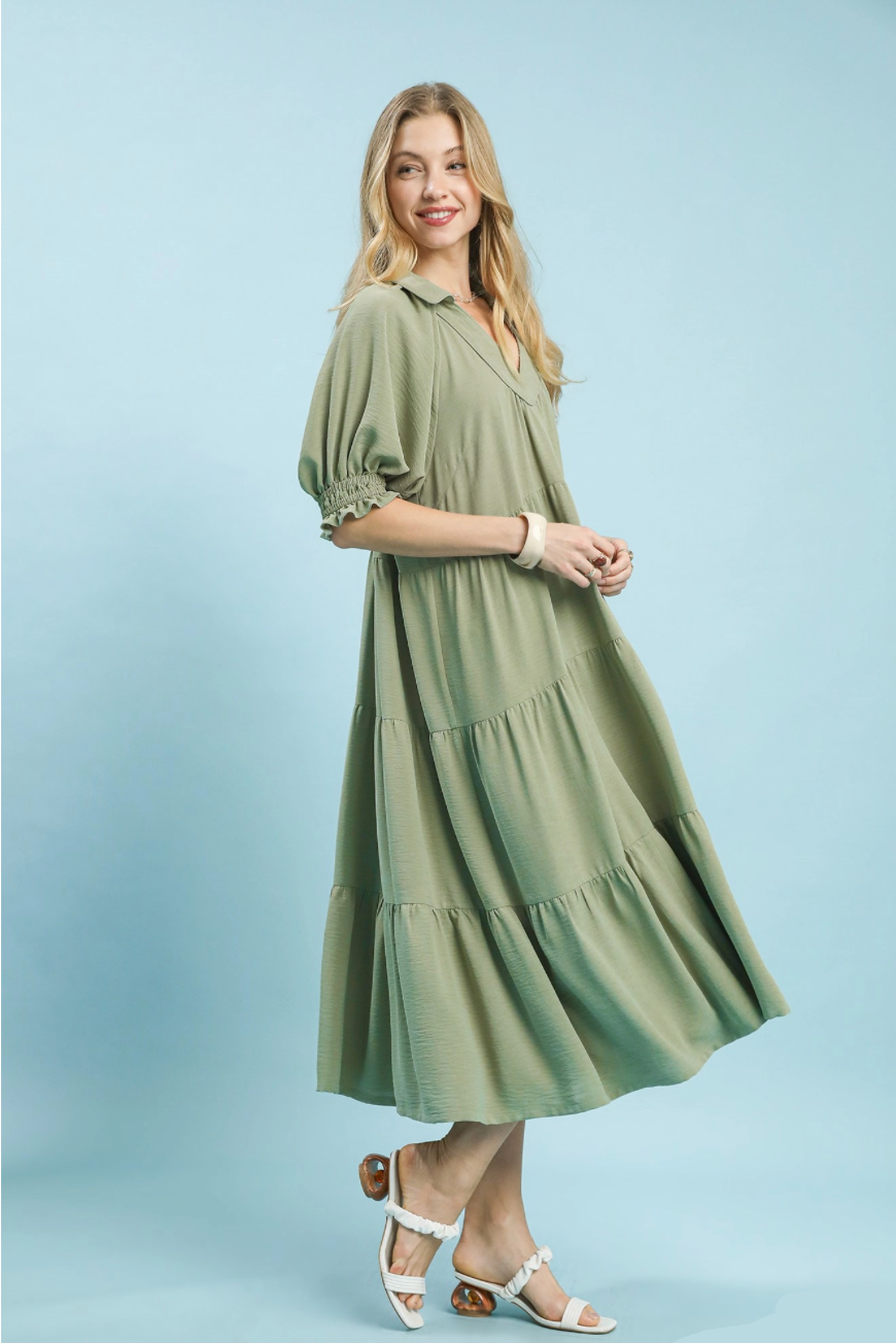 Solid Tiered Midi Dress