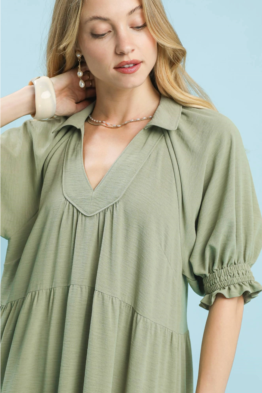 Solid Tiered Midi Dress