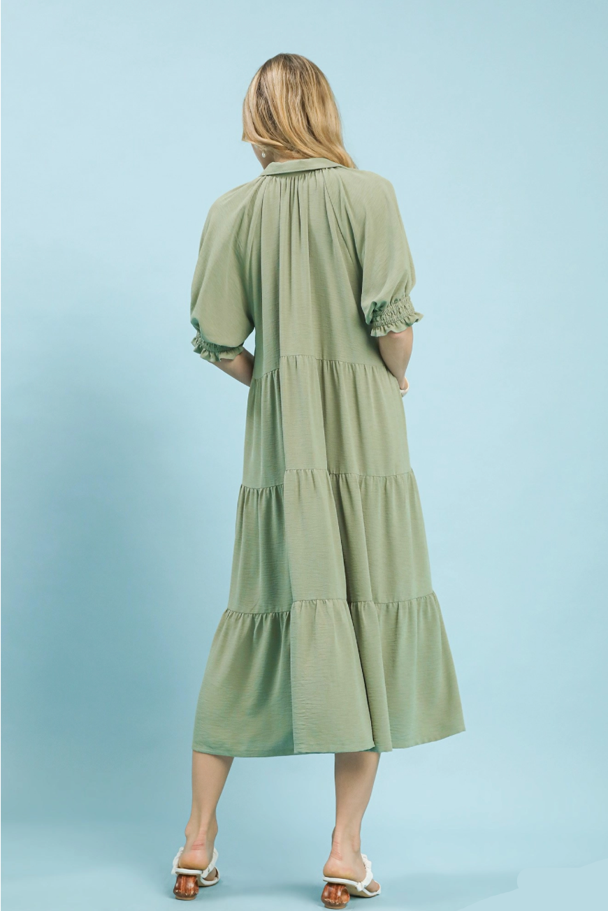Solid Tiered Midi Dress