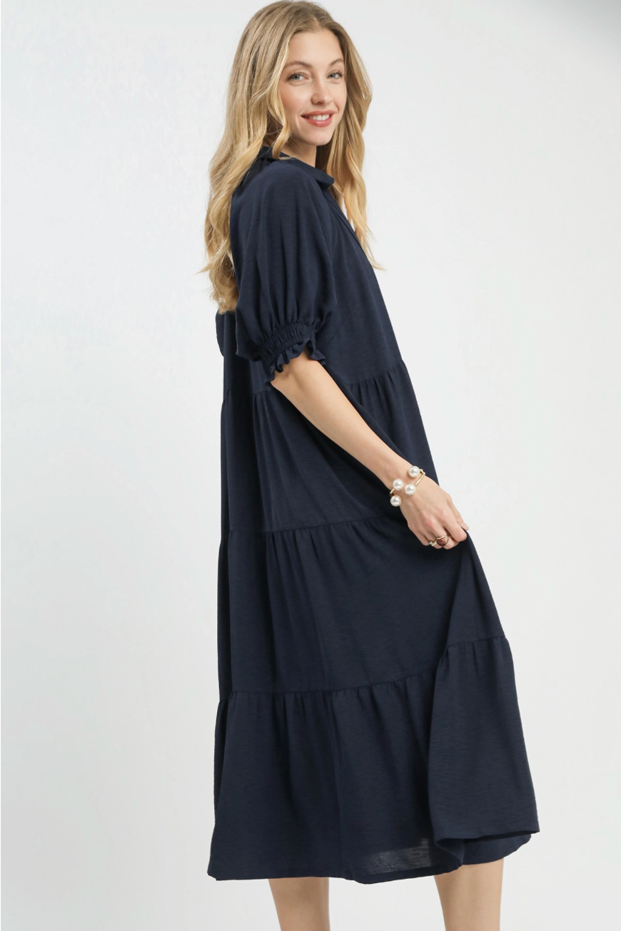 Solid Tiered Midi Dress