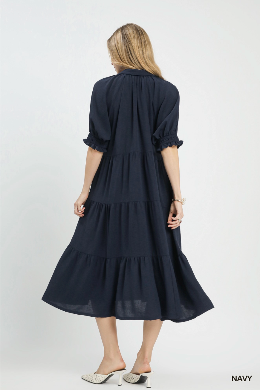 Solid Tiered Midi Dress