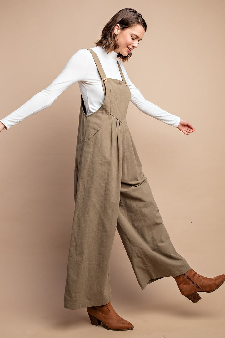 Wide Leg Pin Tuck Overall