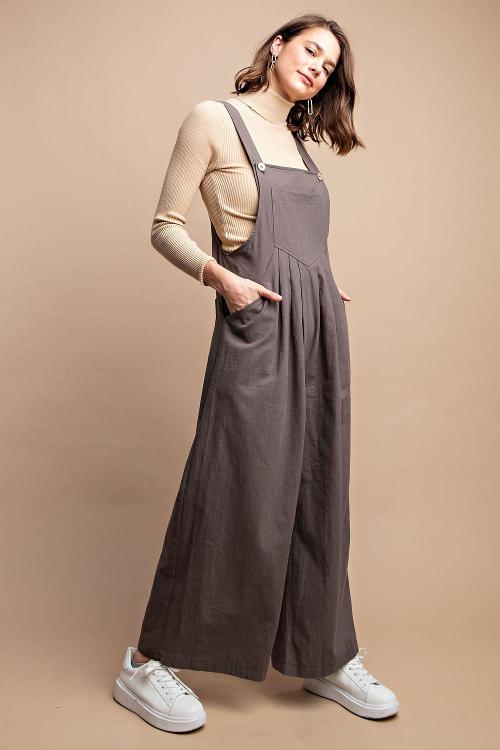 Wide Leg Pin Tuck Overall