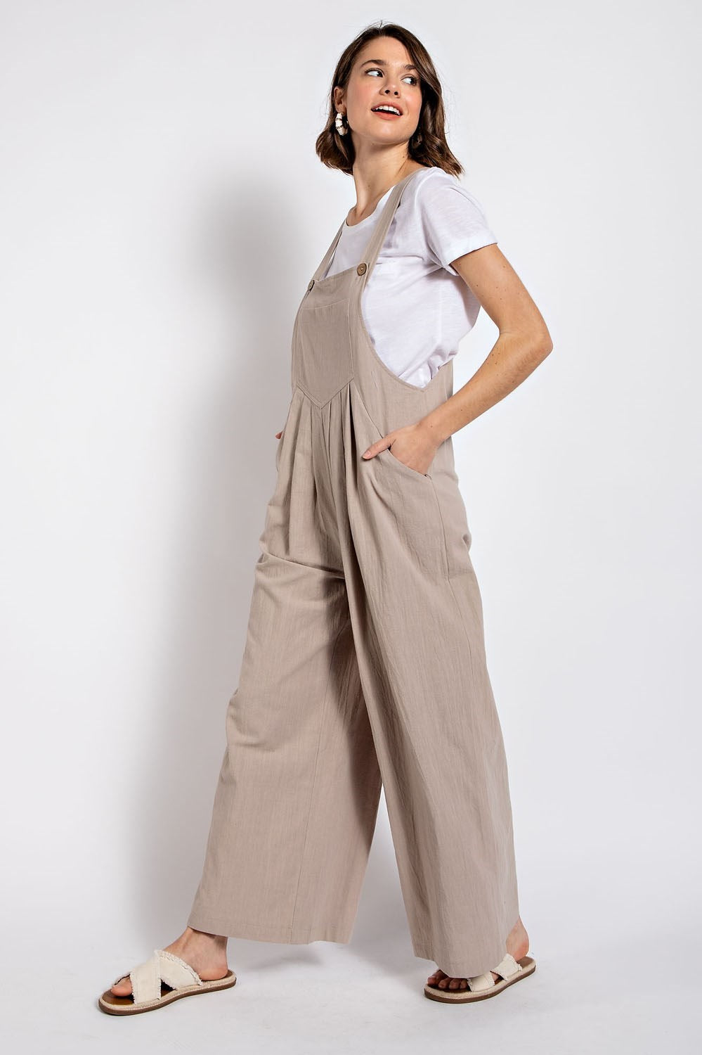 Wide Leg Pin Tuck Overall