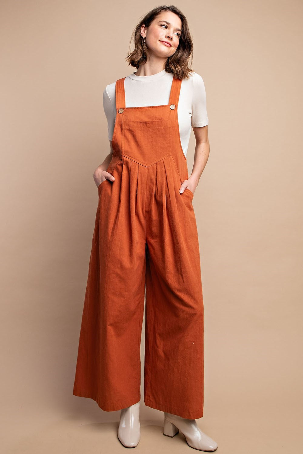 Wide Leg Pin Tuck Overall