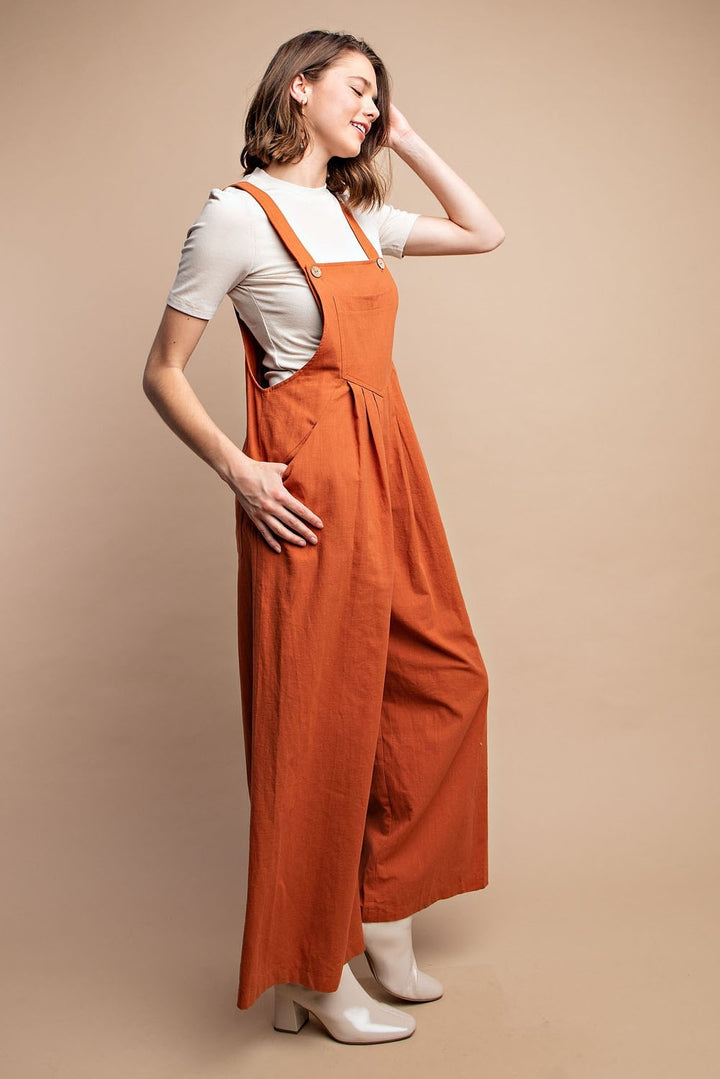 Wide Leg Pin Tuck Overall