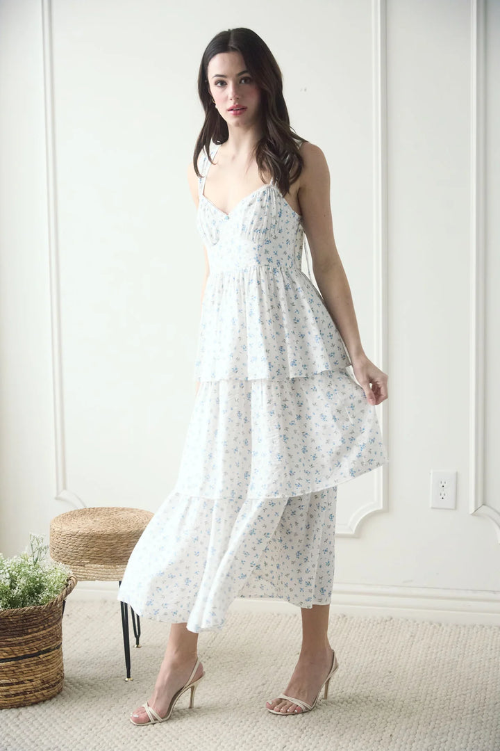 Tiered + Floral Sweetheart Dress