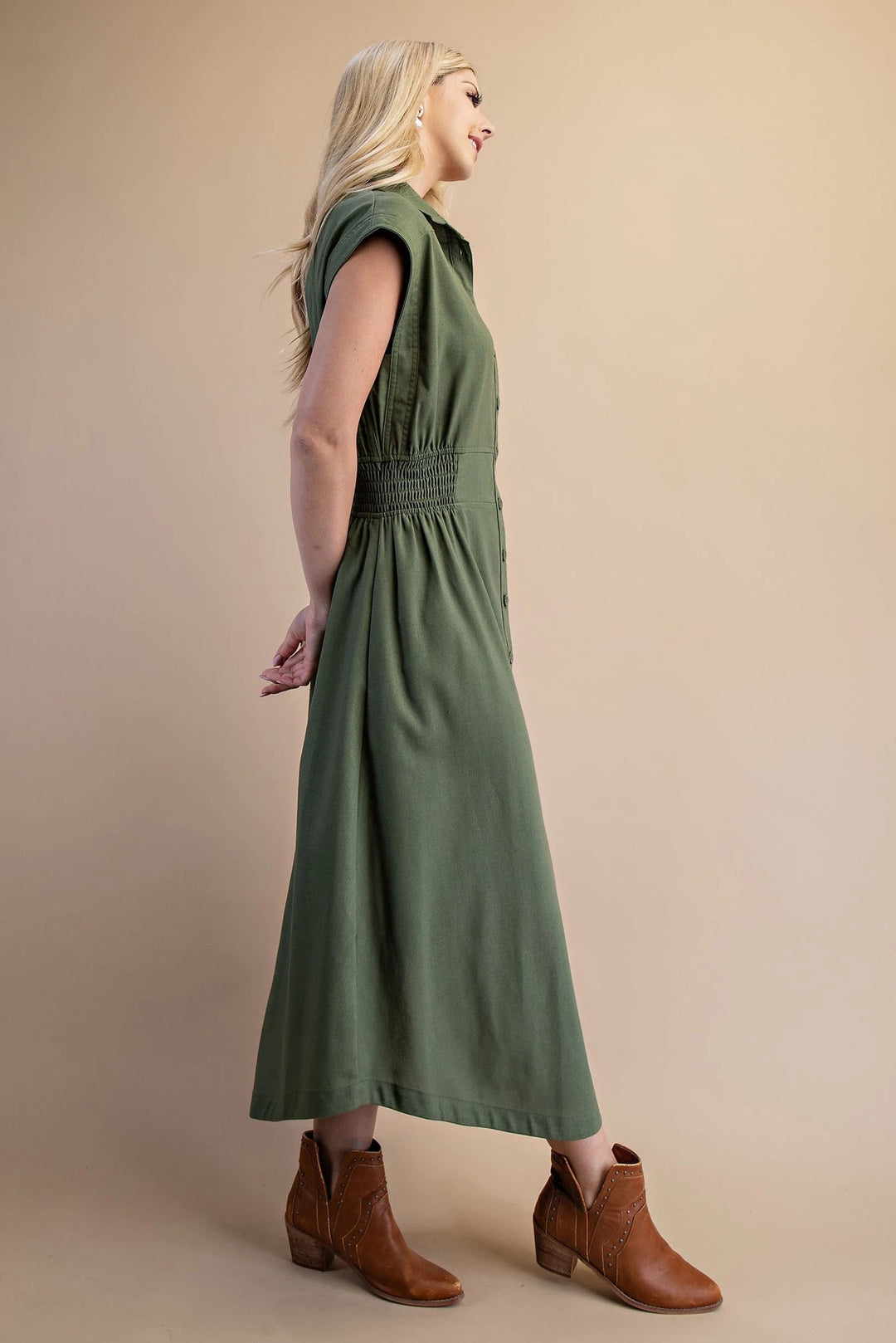 Sleeveless Linen Shirt Dress