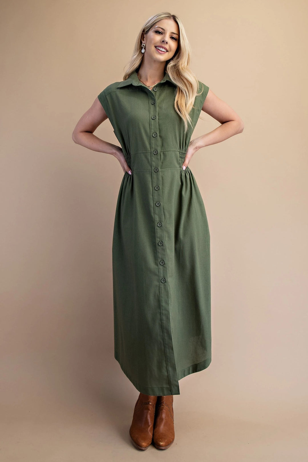 Sleeveless Linen Shirt Dress