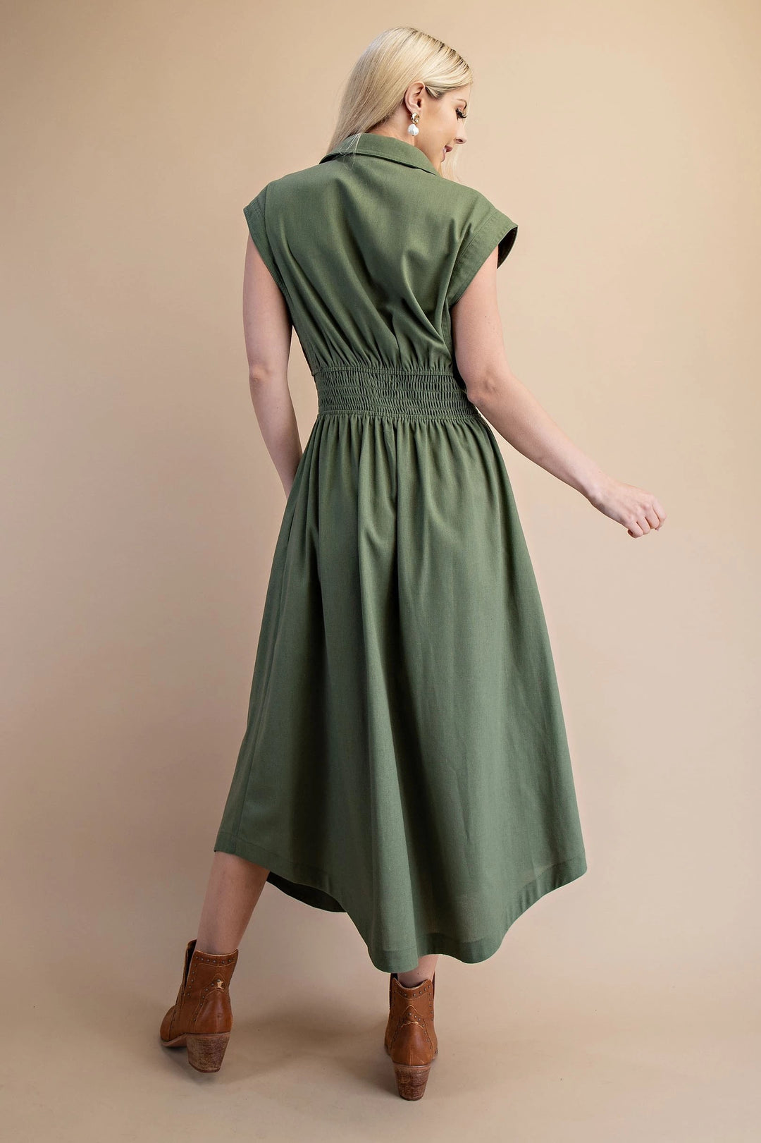 Sleeveless Linen Shirt Dress