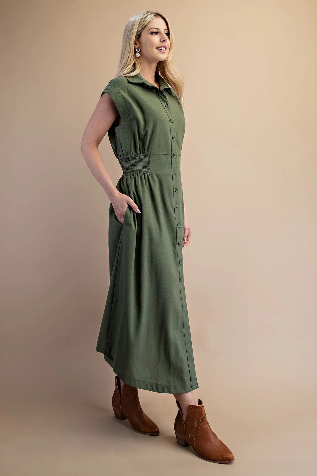 Sleeveless Linen Shirt Dress