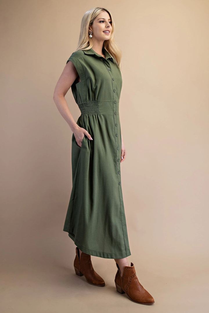 Sleeveless Linen Shirt Dress