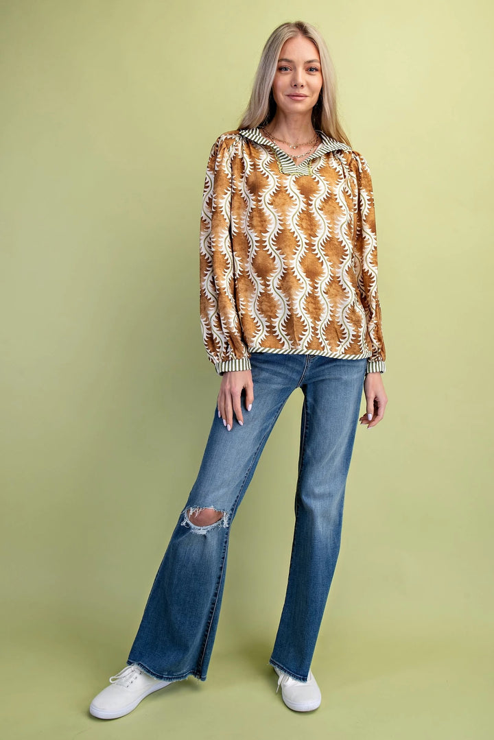 Contrast Striped + Trim Top