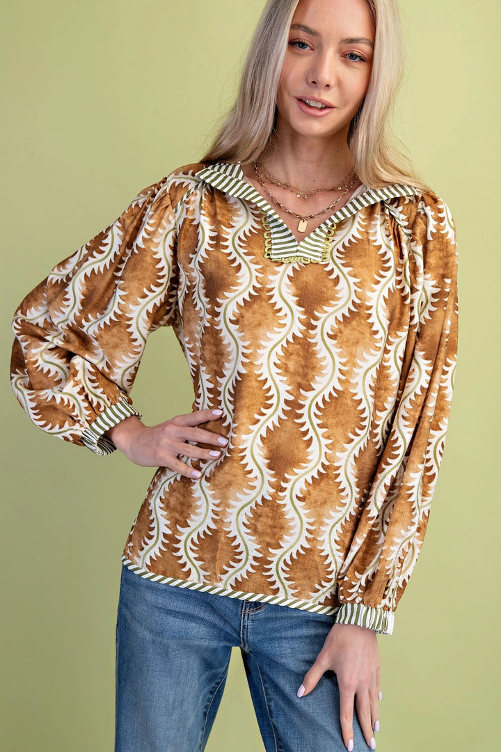 Contrast Striped + Trim Top