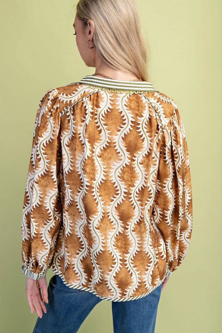 Contrast Striped + Trim Top