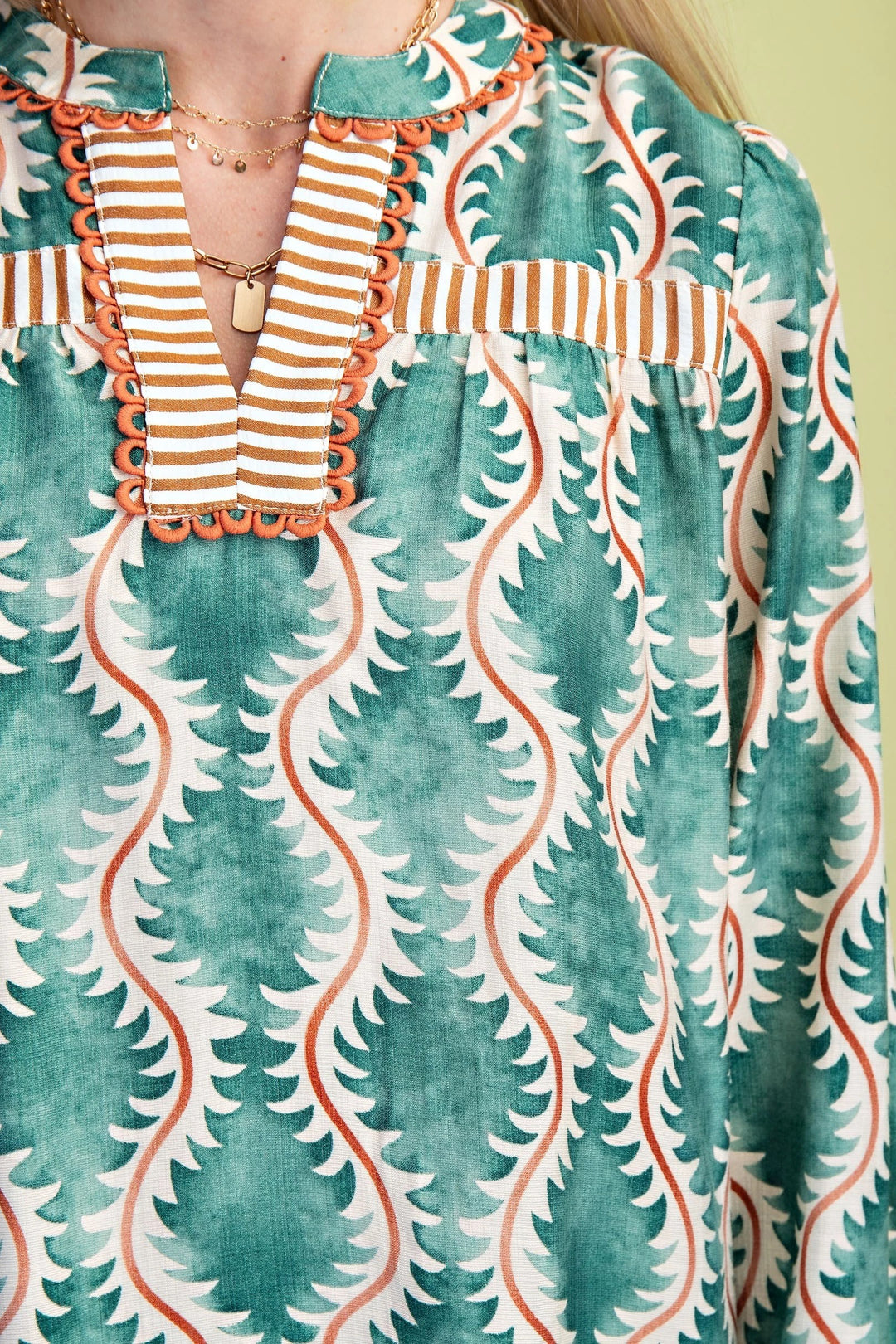 Contrast Striped + Trim Top