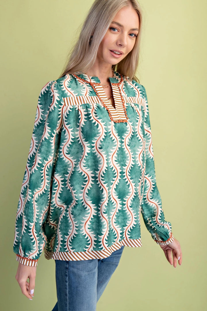 Contrast Striped + Trim Top