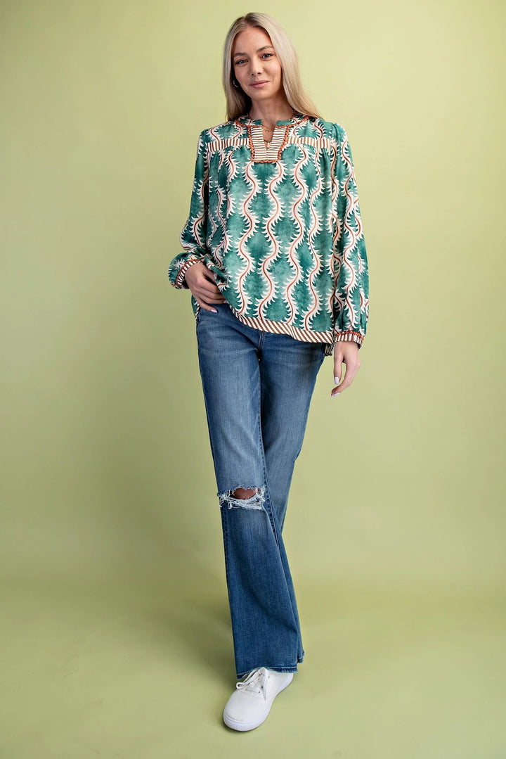 Contrast Striped + Trim Top