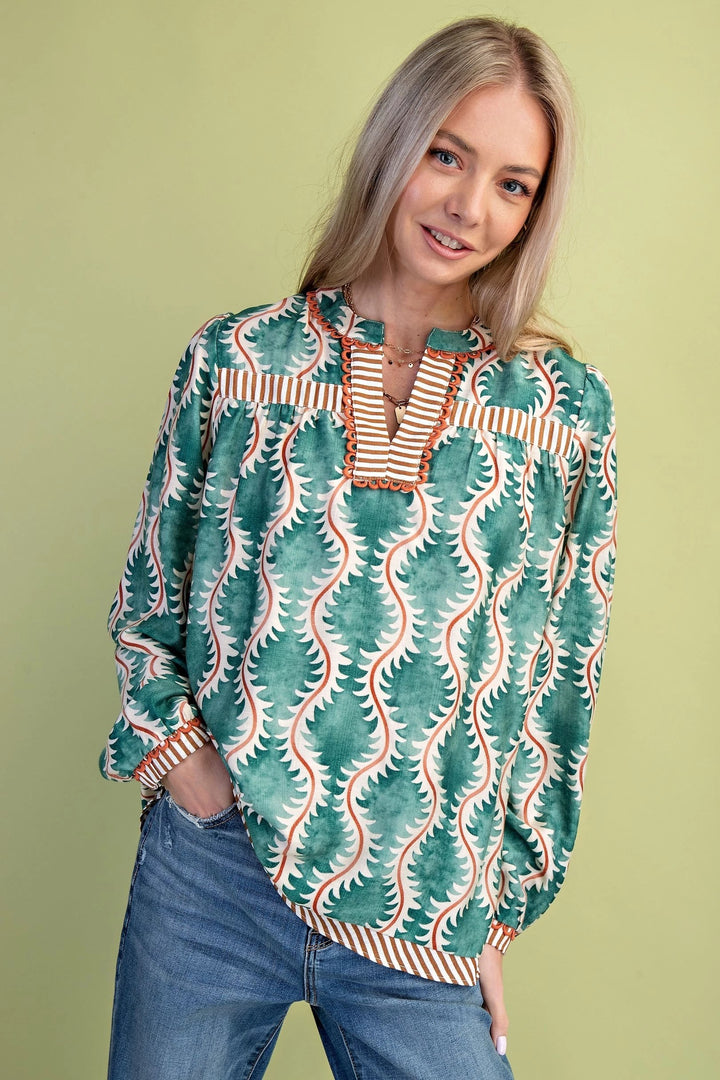 Contrast Striped + Trim Top
